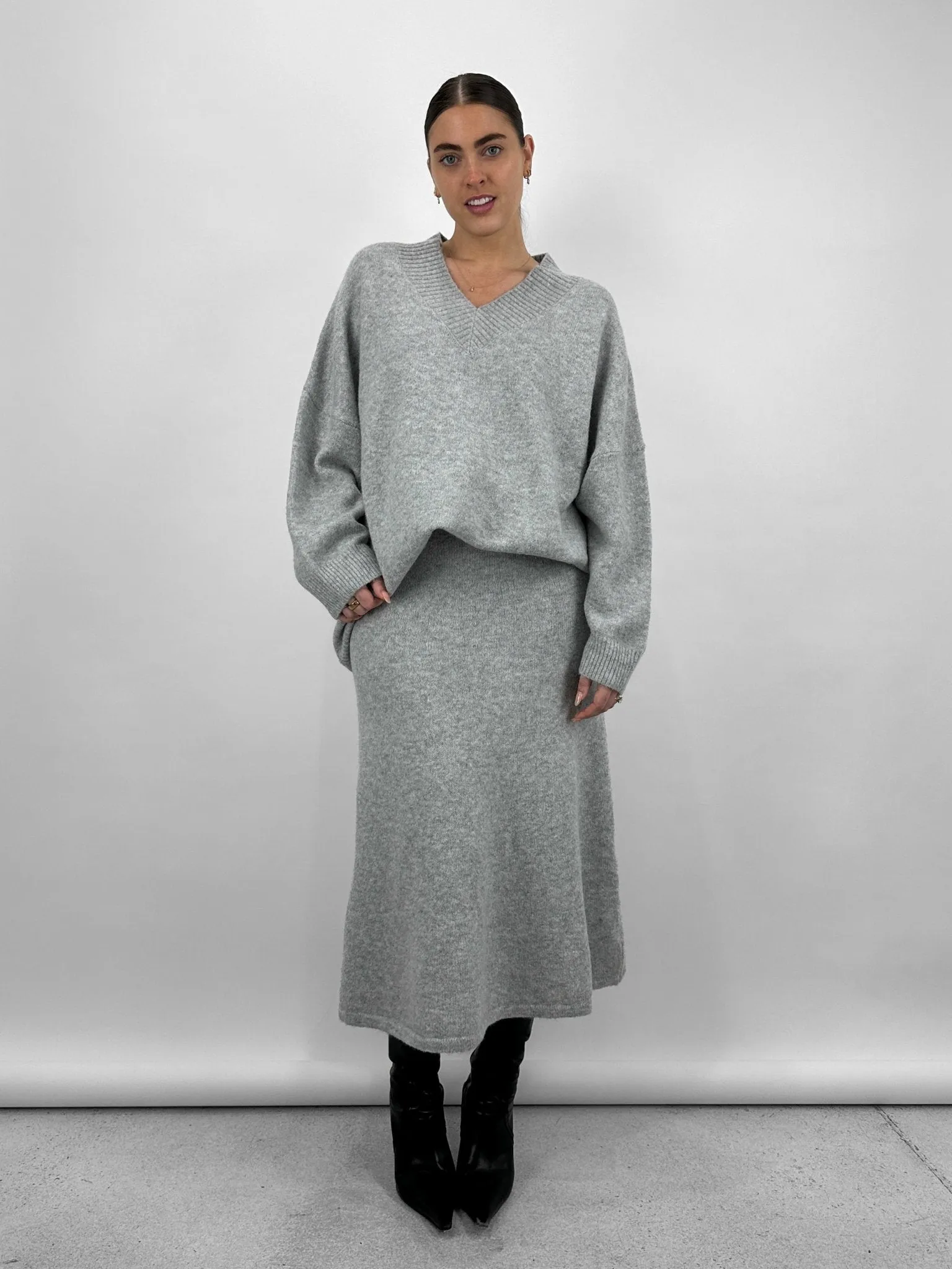 Oversized V Neck Knit Sweater Dress