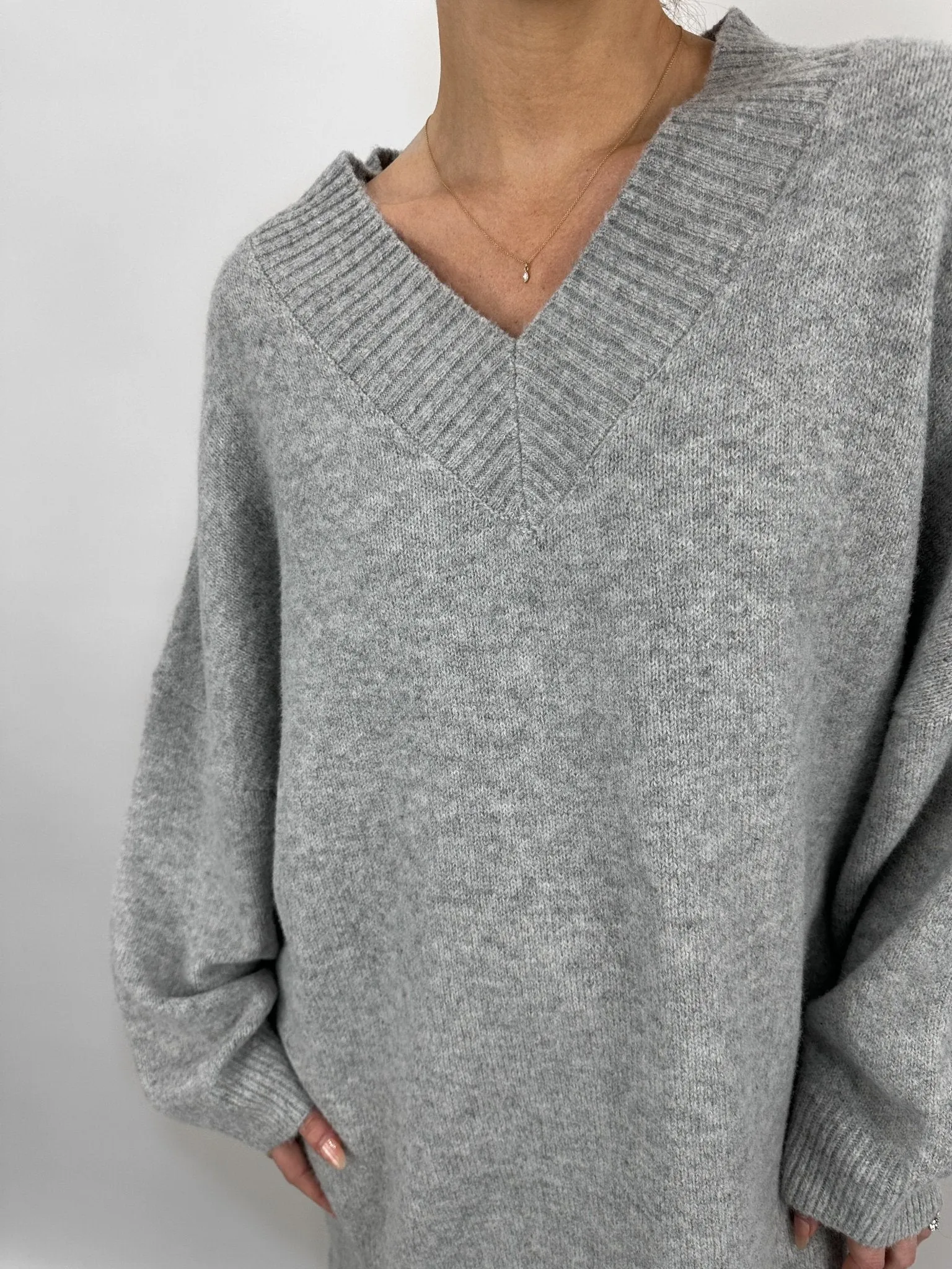 Oversized V Neck Knit Sweater Dress