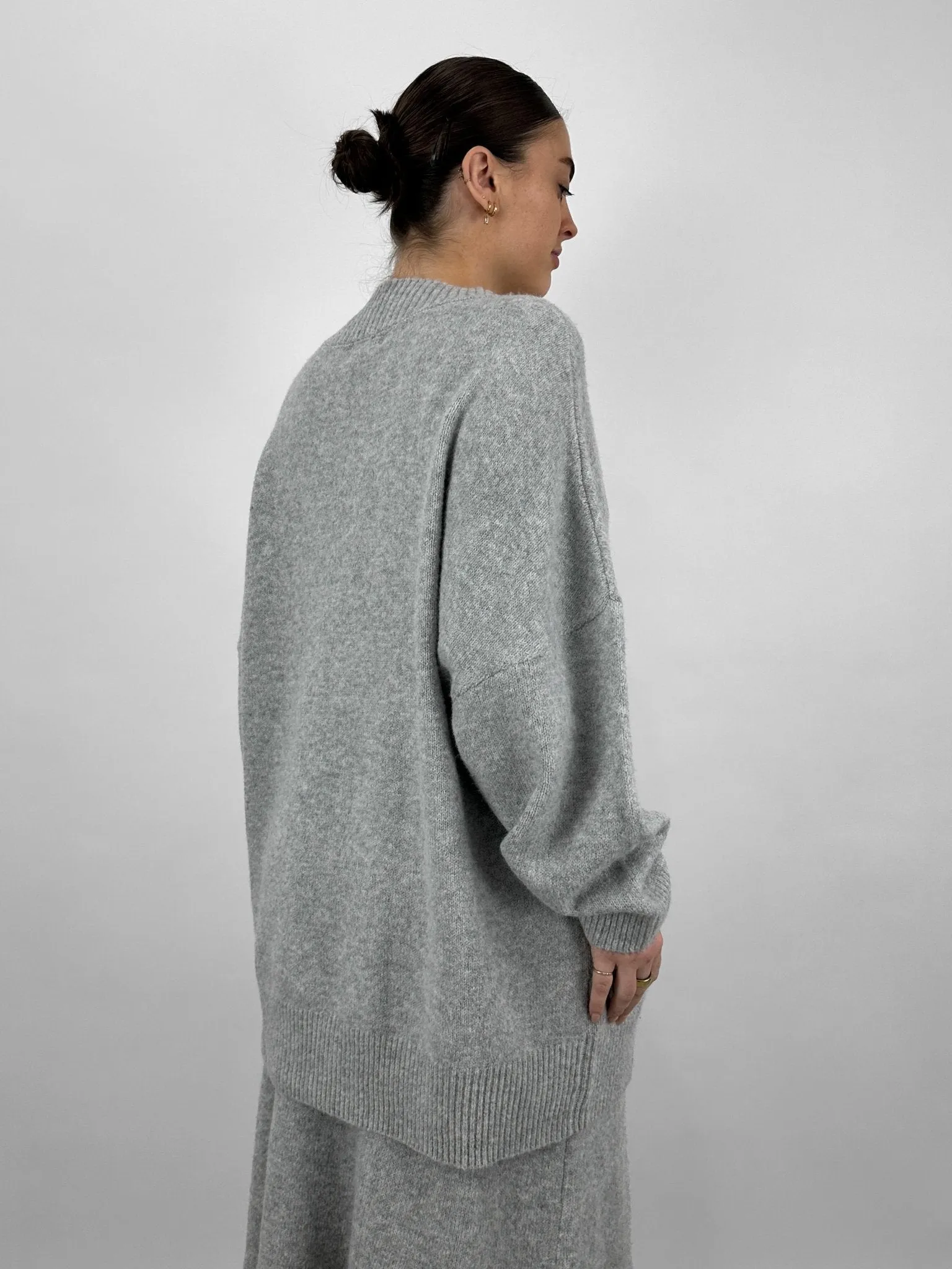 Oversized V Neck Knit Sweater Dress
