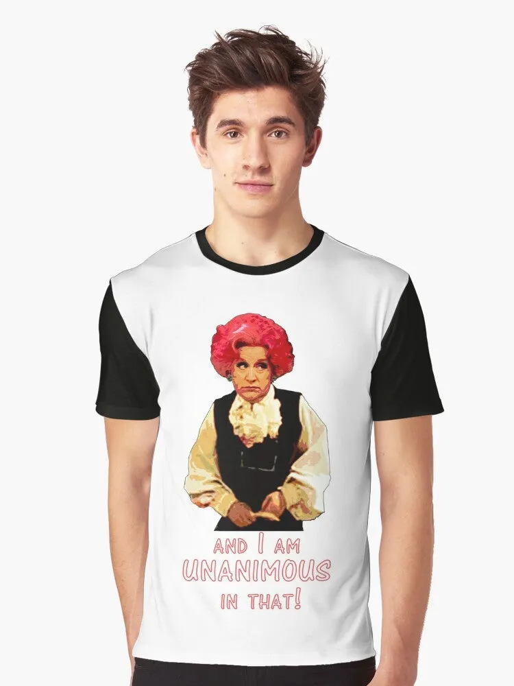 "Mrs. Slocombe's Retro Graphic T-Shirt: A Tribute to 'Are You Being Served?'"