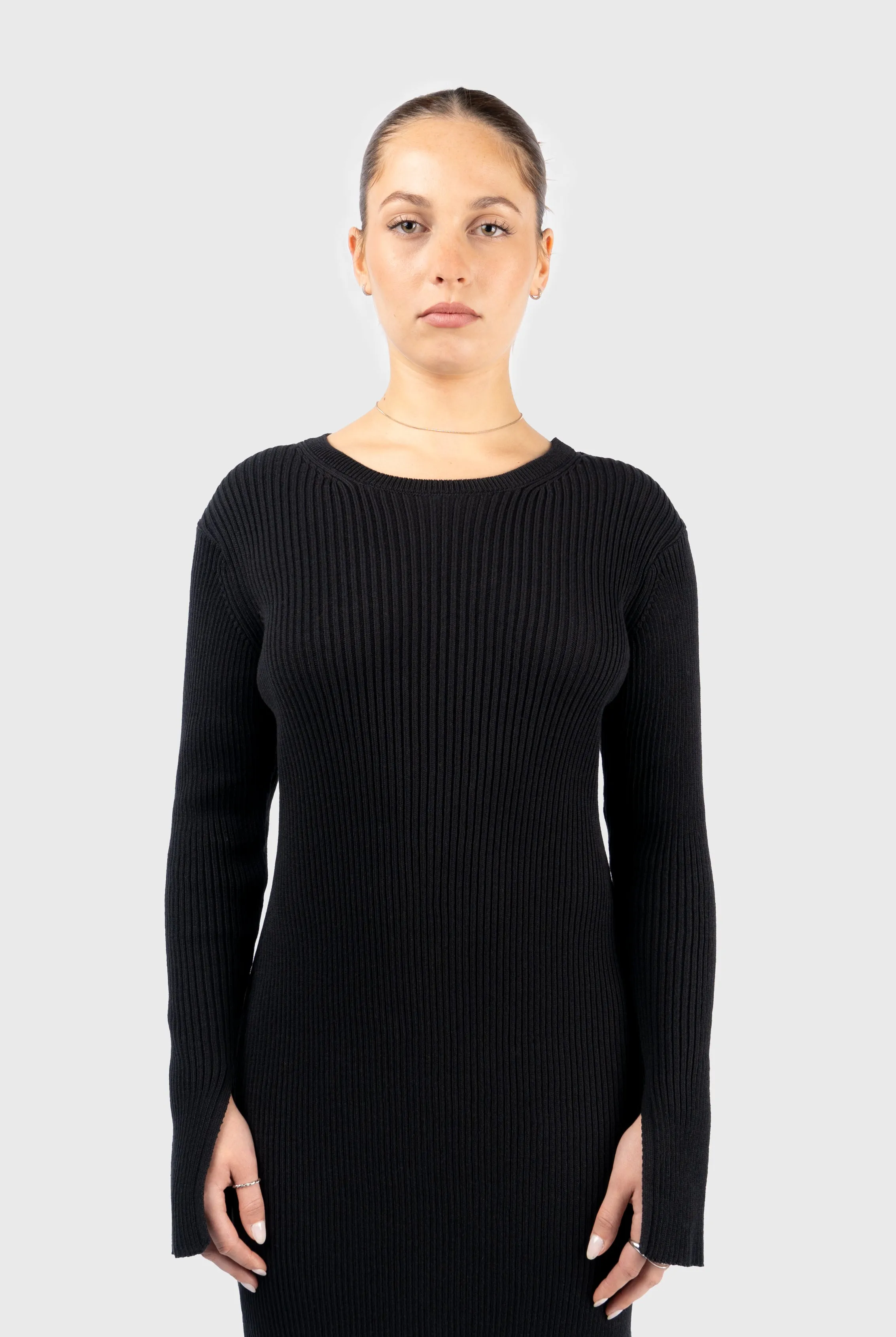 Ribbed Long Sleeve Knit Midi Dress
