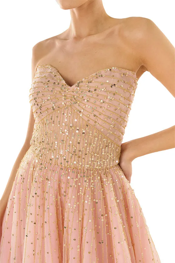 Strapless Embroidered Ball Gown