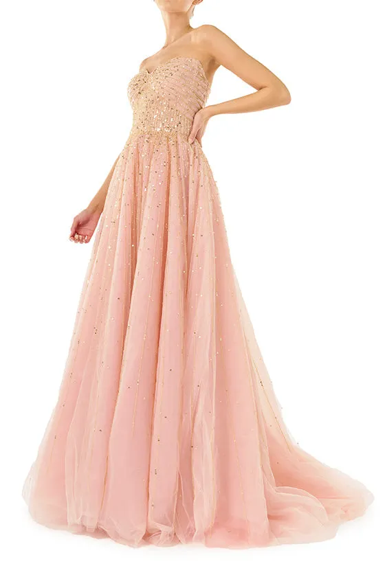 Strapless Embroidered Ball Gown