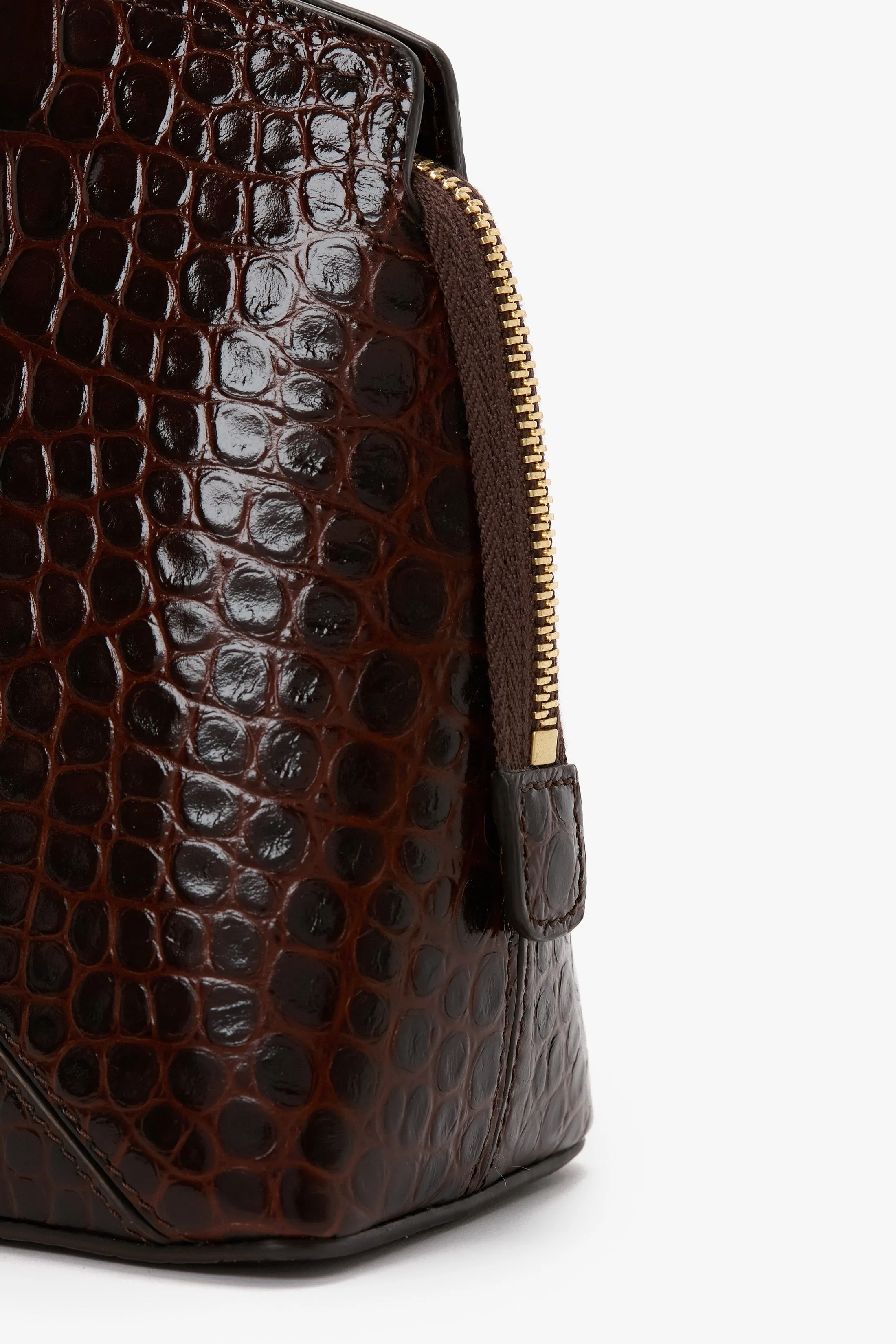Victoria Clutch Bag In Dark Brown Croc Embossed Leather