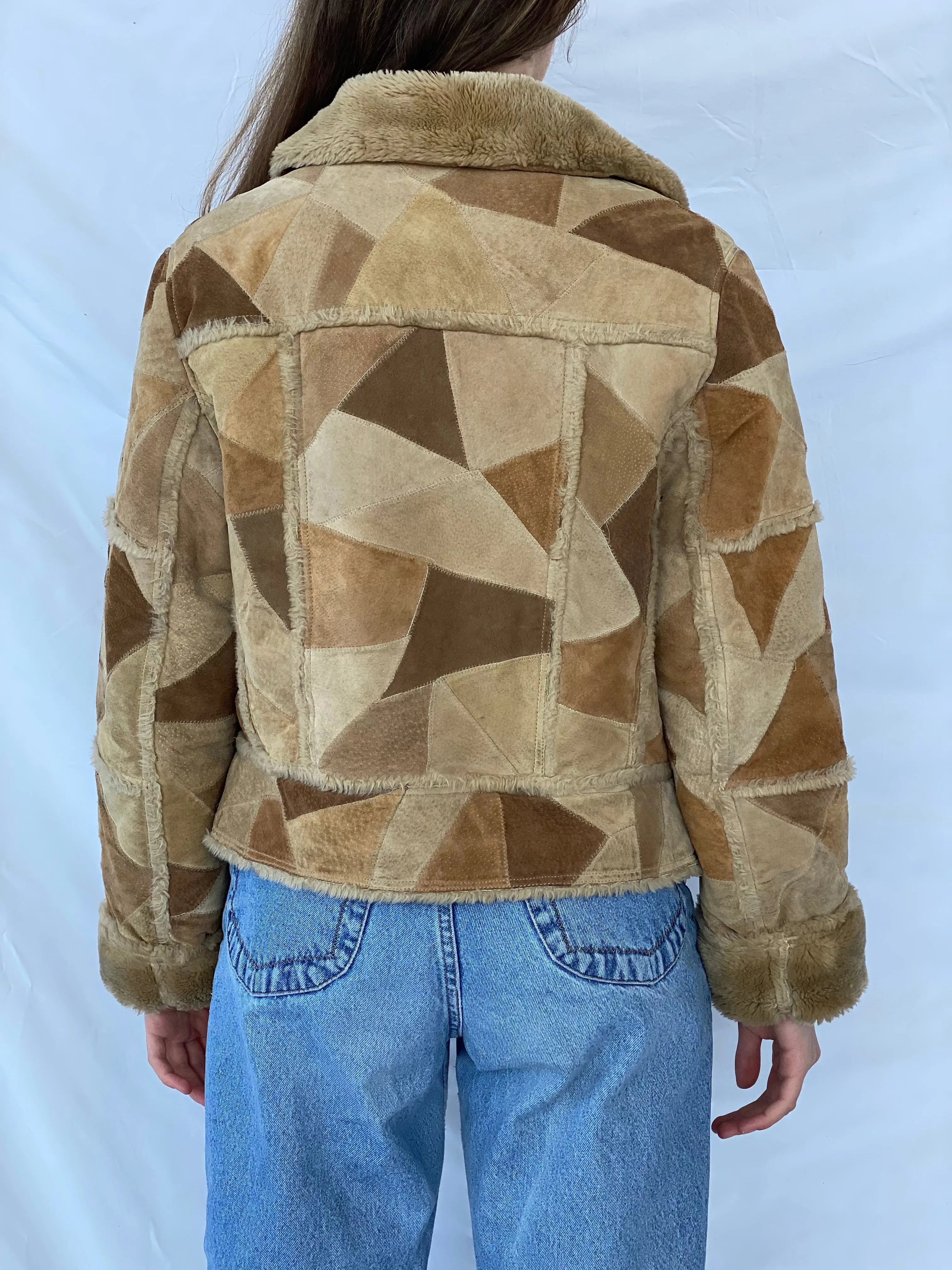 Vintage Afghan Style Genuine Suede Patchwork Jacket