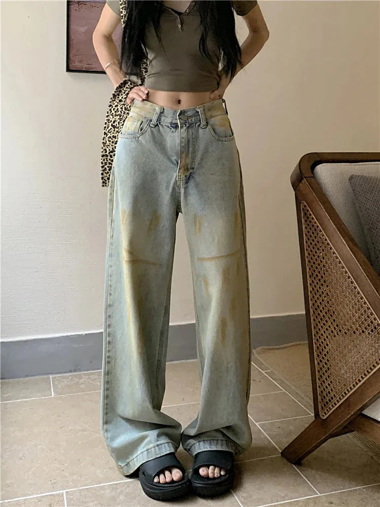 Vintage High Street Long Straight Wide Leg Jeans