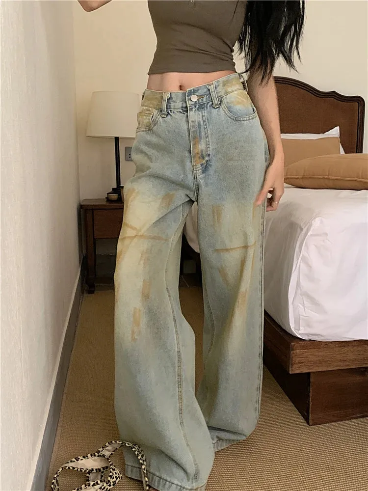 Vintage High Street Long Straight Wide Leg Jeans