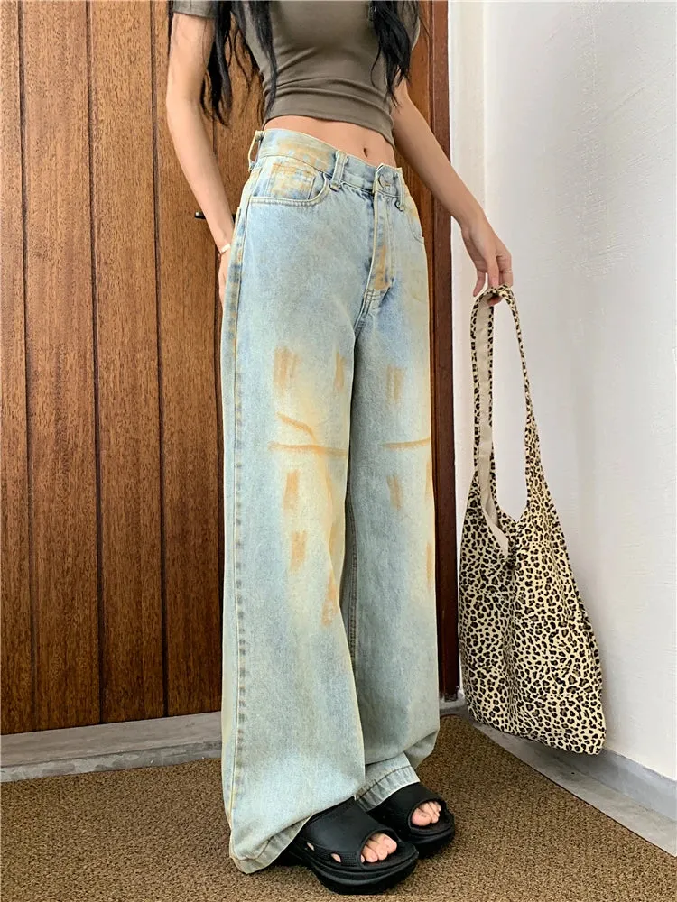 Vintage High Street Long Straight Wide Leg Jeans