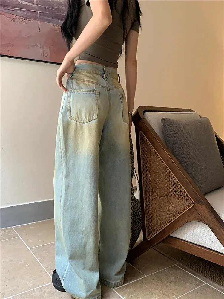 Vintage High Street Long Straight Wide Leg Jeans