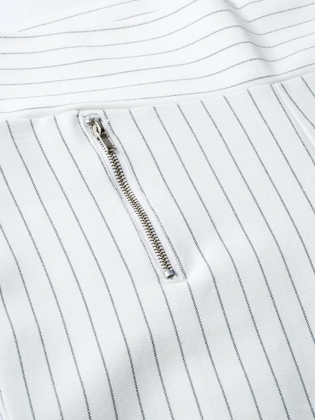 White Side Zipper Striped Jeggings