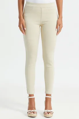 Women Beige Solid Knit Jegging