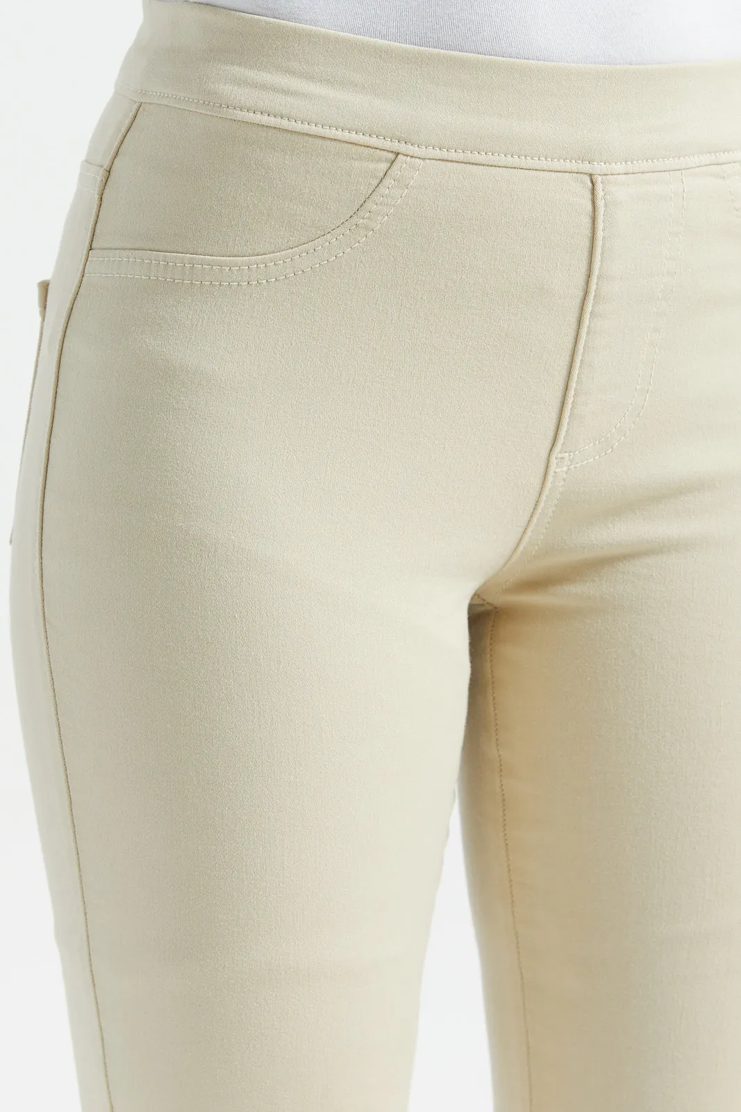 Women Beige Solid Knit Jegging
