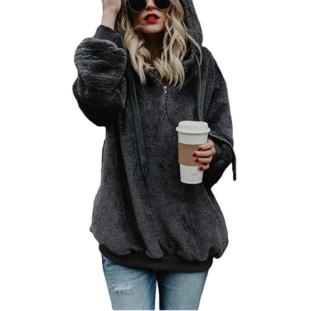 Women Hooded Faux Fur Coat  5XL Winter Jacket Wool Cashmere Coat Women Fashion Tops Casual Fur Jacket Fur Coat