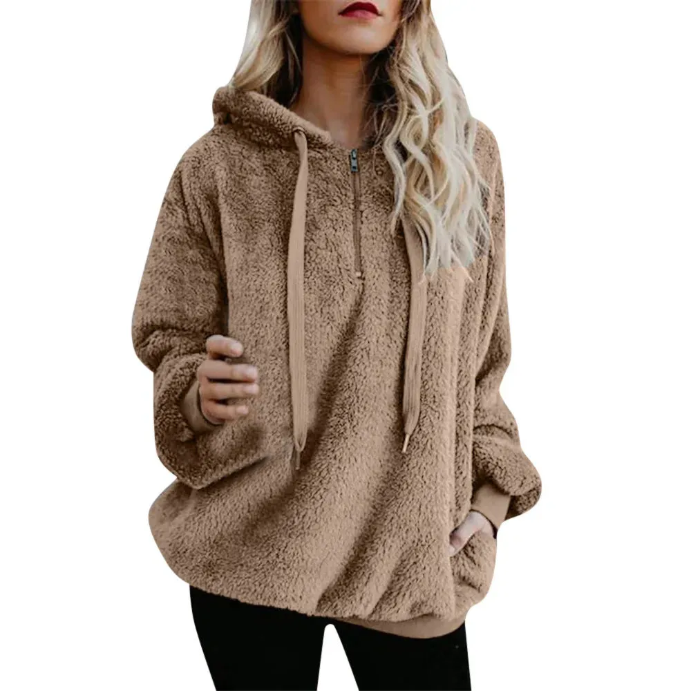 Women Hooded Faux Fur Coat  5XL Winter Jacket Wool Cashmere Coat Women Fashion Tops Casual Fur Jacket Fur Coat