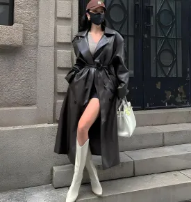 Women’s Faux Leather Long Coat – Sleek, Edgy & Timeless